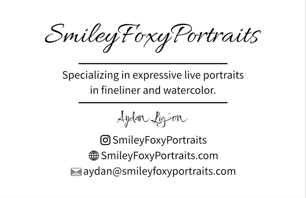 SmileyFoxyPortraits business card, front