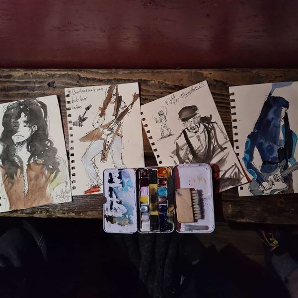 Concert sketches and a watercolour box