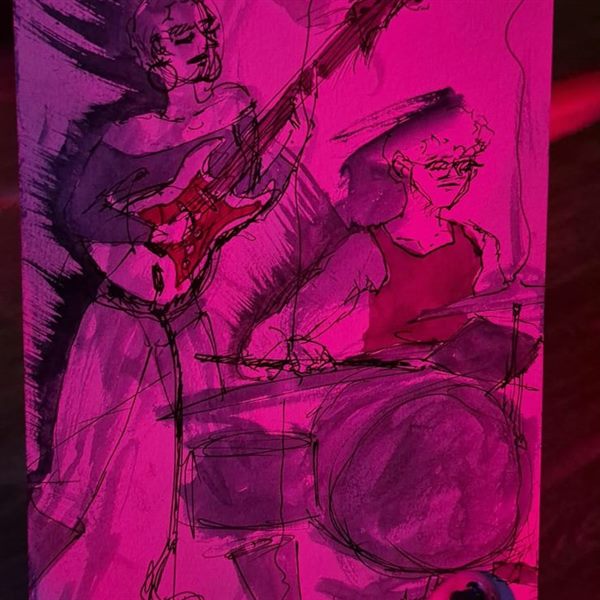 Live sketch of CEVIL in pink stage light