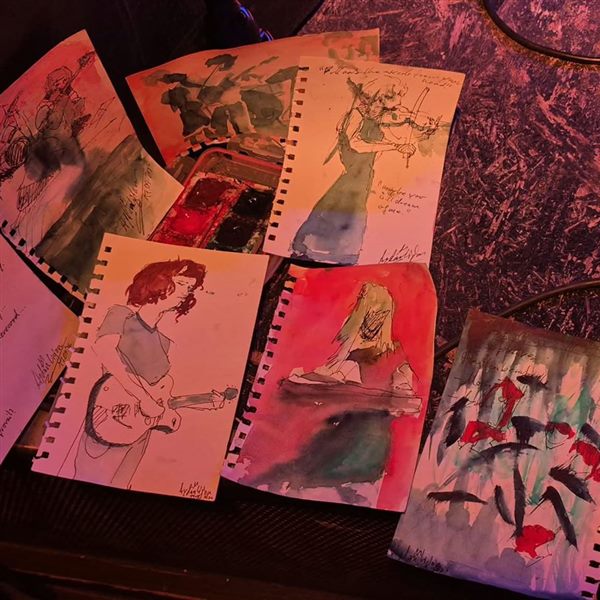 Colourful watercolour sketches of musicians