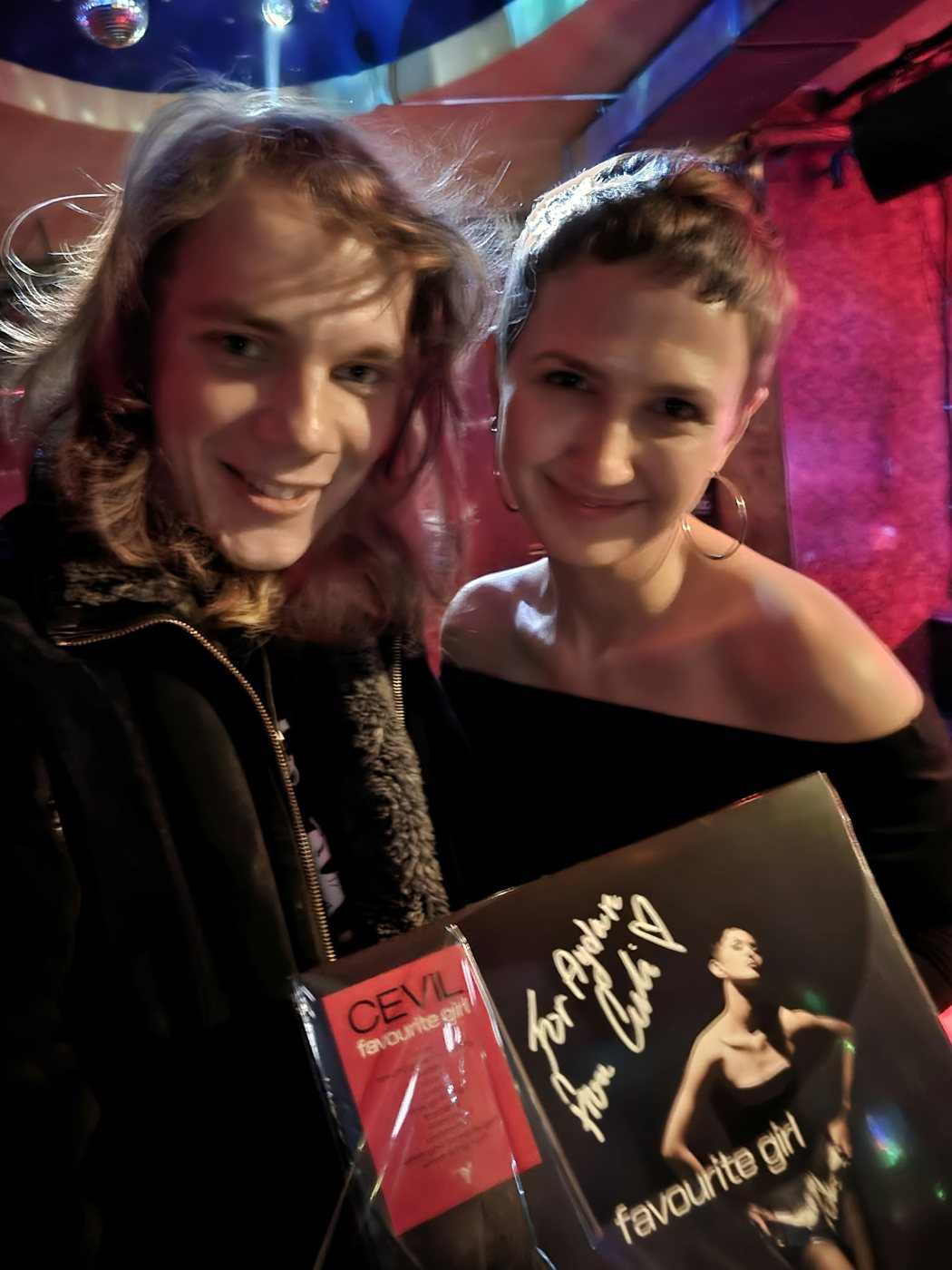 Selfie: Aydan and CEVIL after the concert, with her signed album